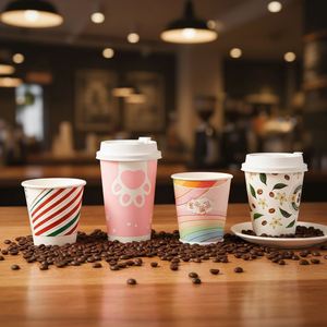 แก้วกาแฟแบบใช้แล้วทิ้ง ย่อยสลายได้ รีไซเคิลได้ ผนังสองชั้น ผลิตจากกระดาษคราฟท์หนา พร้อมฝาปิดสำหรับเครื่องดื่มร้อน/เย็น แบบนำกลับบ้าน - Product Image 1