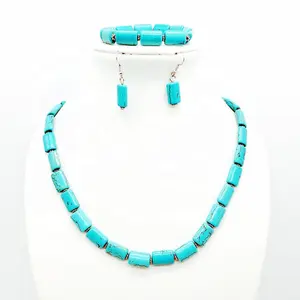 2024 High-quality Vintage Green Turquoise Gemstone indian jewellery jewelry setNecklace Earrings Jewelry Sets for Women