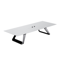 Grande table de réunion exécutive de 12 pieds en bois et métal pour 12 personnes, design de bureau biophilique, bureau d'entreprise élégant