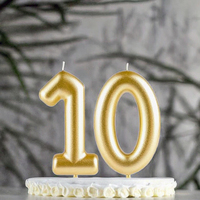 Bougies d'anniversaire en cire de paraffine non parfumées, couleur or métallisé, numéro 10, pour gâteaux, décorations pour filles et garçons, anniversaire