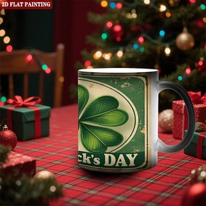 Taza Mágica para Beber, Negra Esmerilada, 11 oz, Cerámica Sensible al Calor, Diseño del Día de San Patricio - Product Image 2