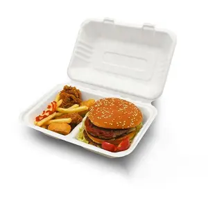 Individuelle biologisch abbaubare Zuckerrohr-Bagasse 2 Fach Humber Lebensmittelpapier Faserpulpe Clamshell für Takeaway