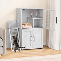 Cage pour chat en bois massif de style nordique, rectangulaire, avec double porte et échelle d'escalade, plateau en bois, multifonctionnelle, pour usage domestique, toutes saisons