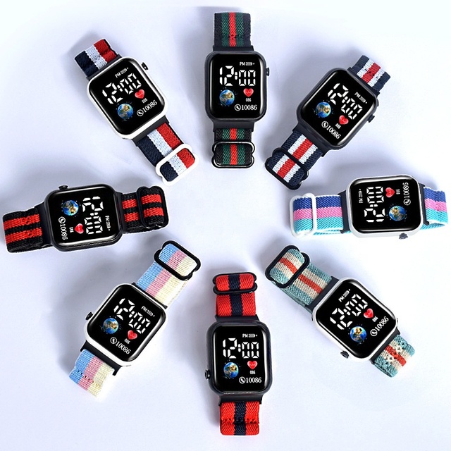 LED Bracelet Watch for Students Electronic Kids Watch Square Elastic Strap Waterproof Sports Children's Watch Smart Home