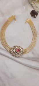 Luxury Vintage Traditional Indian Choker <b>Necklace</b> floral-shaped vibrant pink or <b>ruby</b>-colored stone best designer collection - Product Image 3