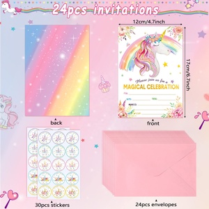 Tarjeta de felicitación de cumpleaños de unicornio mágico, papel de tamaño personalizado, tarjeta de sobre de estrella de pétalo, tarjeta de decoración de fiesta de unicornio personalizada - Product Image 2