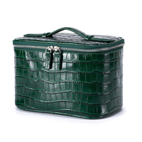 Sac de Voyage Cosmétique Grande Capacité en Cuir PU à Motif Crocodile avec Logo Personnalisé et Fermeture Éclair, Organisateur de Maquillage et Trousse de Toilette