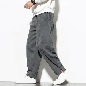 Streetwear moda Casual pantaloni larghi da uomo tinta unita Plus Size pantaloni di velluto a coste pantaloni Cargo oversize da jogging