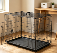 Cage pour chien pliable noire avec portes latérales doubles, poignée de transport supérieure, verrouillage sécurisé, plateau de nettoyage amovible, gain de place, conception simple