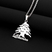 Collier pendentif en acier inoxydable avec carte du Liban et drapeau du cèdre pour hommes et femmes, bijoux ethniques, collier avec emblème national du Liban