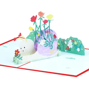 Custom Printing Laser Cut 3d Pop Up Thank You Cards Snail Greeting Cards for Best Wishes Mother's Day Gift