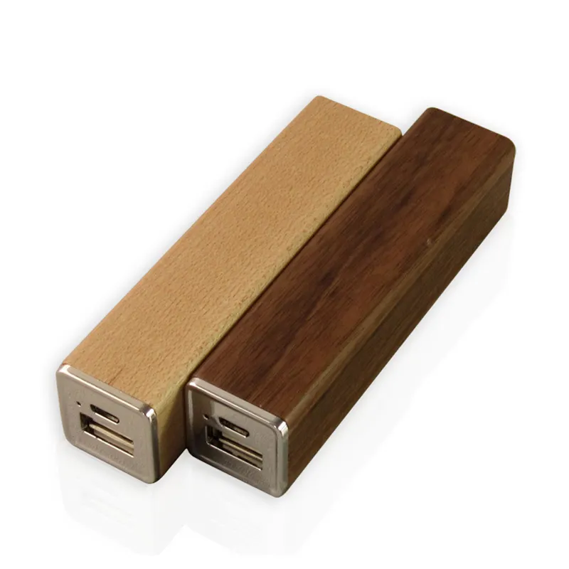 Natuurlijke Hout Vierkante 2600Mah Power Bank Lasergravure Logo Mini Beste Kwaliteit Power Bank Voor Promotie Geschenken