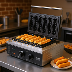 Gaufrier commercial Vevor 1500W, 6 bâtonnets, antiadhésif, en acier inoxydable, pour corn dog, équipement de boulangerie - Product Image 2