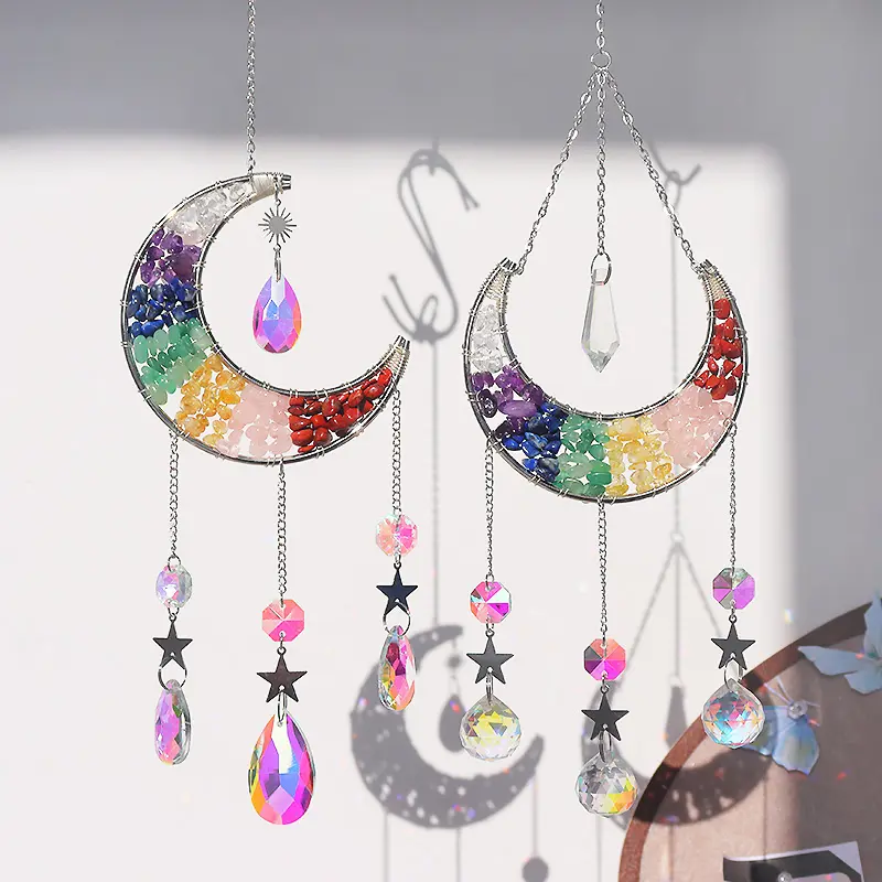 Grosir kristal berkualitas tinggi bulan suncatcher 7 chakra bulan suncatcher angin kristal suncatcher