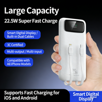 Batterie externe portable en alliage d'aluminium à charge rapide 22,5 W, 200 000 mAh, batterie Li-polymère de haute qualité intégrée, type-C, LED de données