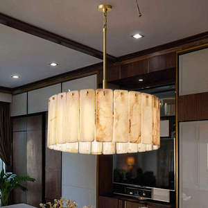 Lámpara Colgante Redonda de Alabastro con Cuerpo de Latón Dorado, LED 2700K Blanco Cálido Regulable para Sala de Estar - Product Image 2