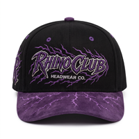 Gorra de béisbol de gamuza personalizada de fábrica con bordado 3D en relieve, estampado en relieve, diseño de rayo gótico, estilo Hip Hop RHINO Club para venta al por mayor
