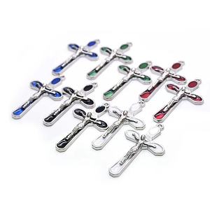 Accesorios de Cruz Multicolores de 3.<span class=keywords><strong>2</strong></span>*5.2cm, Colgante de Cruz de Aleación de Jesús, Amuleto Católico, Joyería Religiosa Hecha a Mano - Product Image 2