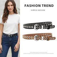 Ceinture en cuir de vachette rétro pour femme avec boucle ardillon en alliage et motif géométrique – Accessoire de taille polyvalent et élégant pour jeans décontractés