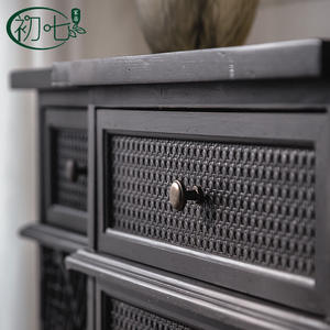 Black Italian Style Sideboard Solid Wood <b>Rattan</b> Woven Vintage <b>Cabinet</b> For Living Room Bedroom Dining Room - Product Image 2