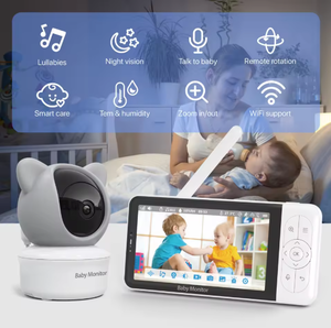 신형 5.0인치 스마트 2.4GHz WiFi 베이비 모니터 2K 베이비 비디오 카메라 야간 시야 오디오 베이비폰 팬틸트 기능 포함 - Product Image 4