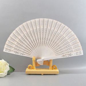 Custom Printed Logo 23cm Nature Wooden Wedding Hand Fans Folding Hand Held Souvenir Gift Painted Decoration Carved White <b>Paper</b> - Product Image 3