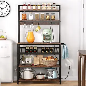 Freestanding kim loại hiện đại nhà bếp Baker Rack với ổ cắm điện freestanding lò vi sóng đứng và hutch phòng tắm tổ chức