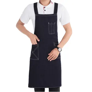 Waterproof Adjustable Italian Restaurant Uniforms Waiter Waitress Denim Aprons with Logo Custom in Cotton Sleeveless Apron