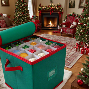Hộp đựng đồ trang trí Giáng sinh tùy chỉnh, thân thiện với môi trường, có ngăn chia, chứa được 64 quả cầu trang trí Giáng sinh - Product Image 1