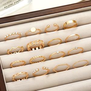 Combinación promocional europea y americana, joyería con personalidad a la moda, anillo de aleación de diamantes dorados, conjunto de 16 piezas, venta al por mayor - Product Image 4