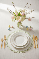 Set de table en lin écologique brodé sur mesure de haute qualité, bord festonné vert, pour mariage, événement, fête, décoration de table