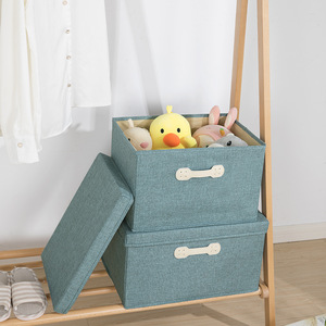 Cotton Linen Storage Box Rectangle With Lid Foldable For Clothes Toys Organizing Moving Standing Type Green Blue Gray Beige Pink - Product Image 3