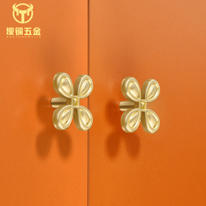 Furniture Handle Four Leaf Clover Shape Brass Drawer Wardrobe Knob Gold Silver Minimalist Design - Product Image 5