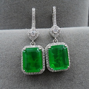 High Quality Jewelry Eco-friendly Copper <b>Silver</b> Plated Square Cut Green Zircon Statement <b>Drop</b> <b>Earrings</b> for Women - Product Image 3