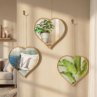 Miroirs muraux en forme de cœur dorés en stock, ensembles de miroirs muraux suspendus encadrés de plastique, miroirs décoratifs en verre, miroirs muraux pour salle de bain, boîtes pour hôtels