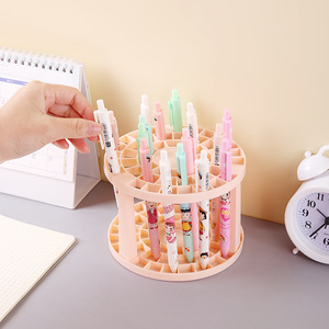 Plastic <b>Round</b> <b>Brush</b> Holder Multi Hole Storage For Makeup <b>Brushes</b> Desktop Organizer White Pink Black Color - Product Image 2