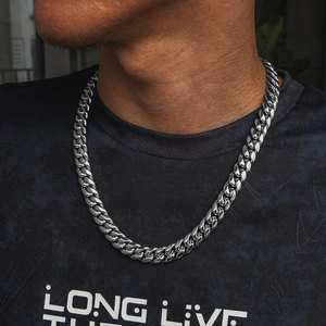Ingrosso in magazzino 12mm placcato <span class=keywords><strong>oro</strong></span> reale Miami in acciaio inox a maglie cubane spesse catena Hiphop donna gioielli uomini <span class=keywords><strong>collana</strong></span> - Product Image 3