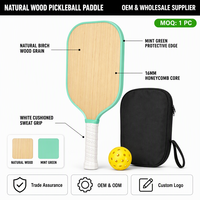 Raquette de pickleball en bois grainé de 16 mm, légère, antidérapante, équipement d'entraînement pour adultes avec bordure vert menthe