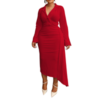 Robe midi asymétrique sexy à col en V et manches longues pour femme, taille haute, grande taille, haute qualité, collection automne 2026
