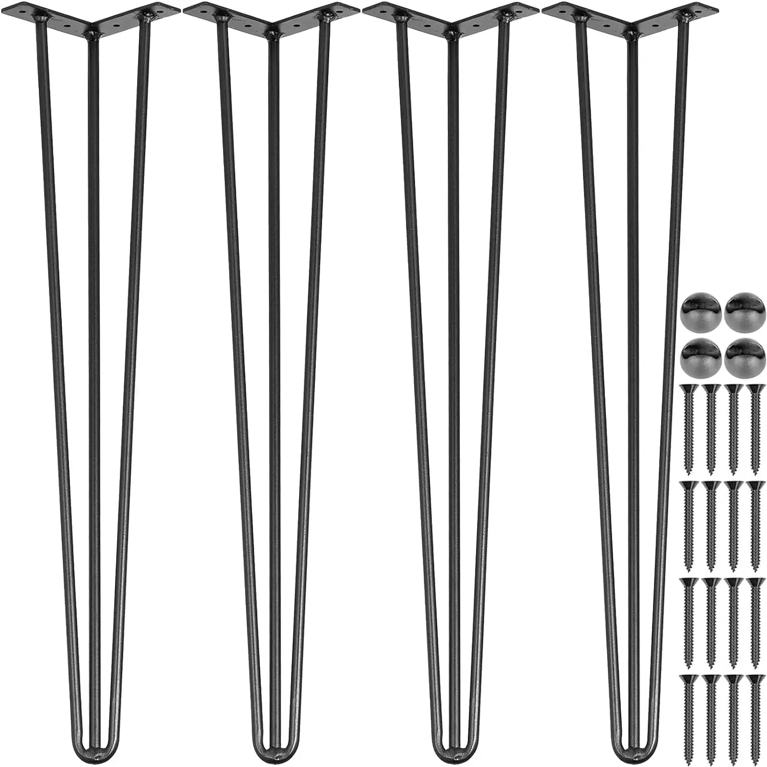 28 Inch Hairpin Table Legs, 3 Steel Rods 1/2 Inch Pipe Diameter Hairpin Table Legs
