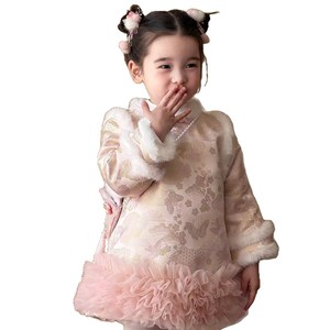 Traditional Chinese Style Winter Dress For Baby Girls New Year Outfit Princess Dress With Fur Trim And Ruffles - Product Image 5