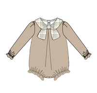 Ensemble barboteuse bébé fille Puresun en coton doux, motif écossais kaki, avec robe à grand nœud et bloomers, 2 pièces, style preppy vintage, vêtements pour enfants