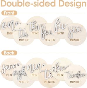 Set di 6 Carte <span class=keywords><strong>Mensili</strong></span> per Bambini, Carte Milestone in Legno 3D Bifacciali per Foto e Annunci - Product Image 2