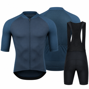 Maillot de cyclisme à manches courtes pour homme, bleu, color-block, respirant, séchage rapide, coupe active extensible, matière Spandex Polyester - Product Image 4