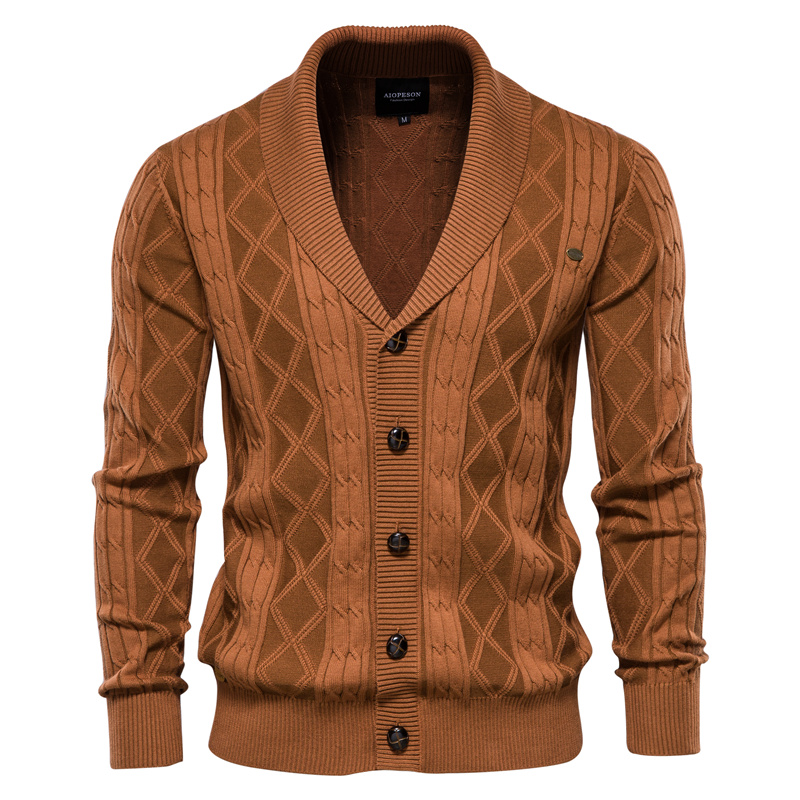 Wholesale and custom men's shawl collar knitted cardigan cable buttoned up knitwear cotton men's fall winter clothing