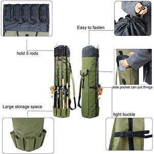 Sac de rangement multifonctionnel en toile de grande capacité pour cannes à pêche, avec bandoulière, pour matériel de pêche et cannes à pêche - Product Image 1