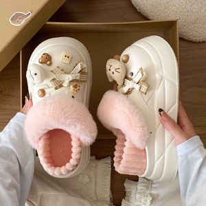 Evergreen Open Toe Half-<b>Slipper</b> for Women's Autumn/Winter <b>Thick</b>-<b>Soled</b> Double-Layer Wool Cotton Anti-Slippery <b>Slippers</b> - Product Image 3