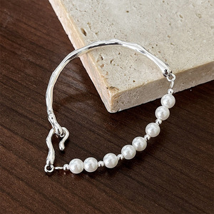Pulsera de Plata de Ley S925 con Perlas, Diseño Geométrico, Joyería para Uso Diario de Mujer - Product Image 3