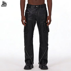 Pantalones de campana personalizados con cremallera lateral acampanados de cuero <span class=keywords><strong>Cargo</strong></span> pantalones de motocicleta para hombres - Product Image 1