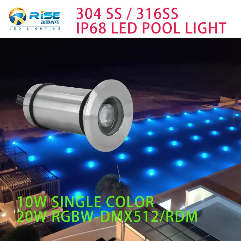 IP68 12V 10W/20w Rgbw Recessed Stainless Steel LED Underwater Light For Swimming Pool